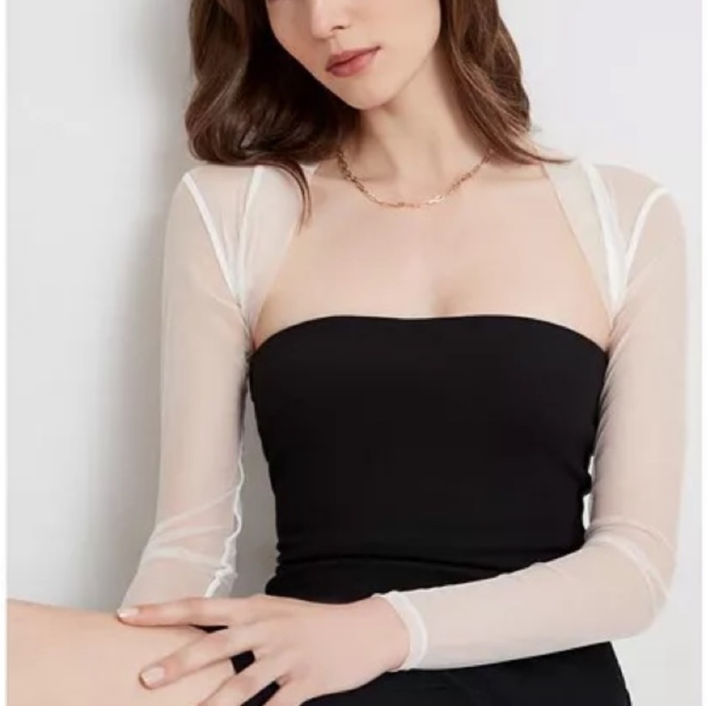 NWT Marcella Cypress Bolero Off-White Sheer Mesh Fitted Bridal Shrug Sold Out